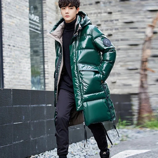 Men's Green Glossy Down Jacket