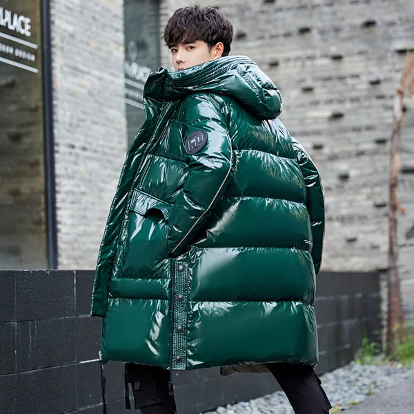 Men's Green Glossy Down Jacket