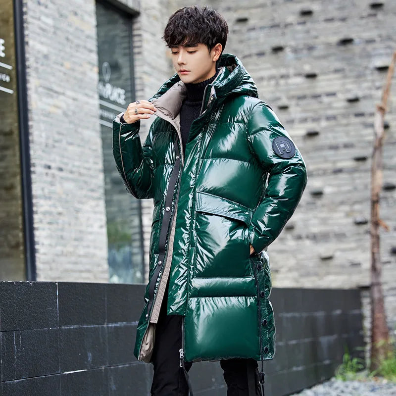 Men's Green Glossy Down Jacket