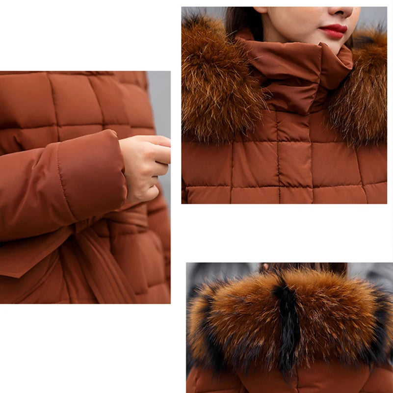 Women's Long Parkas with Fur Hat