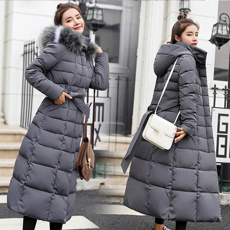 Women's Long Parkas with Fur Hat