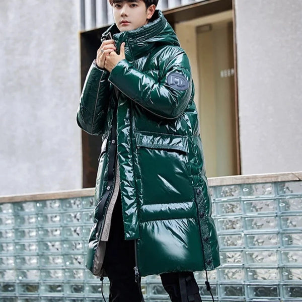 Men's Green Glossy Down Jacket