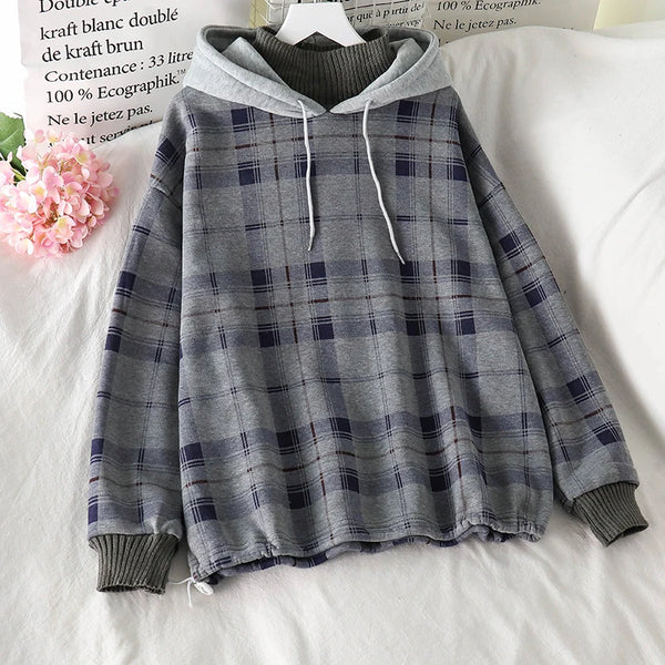 Women's Harajuku Plaid Oversized Hoodie