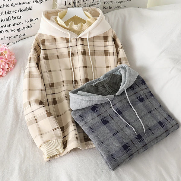 Women's Harajuku Plaid Oversized Hoodie