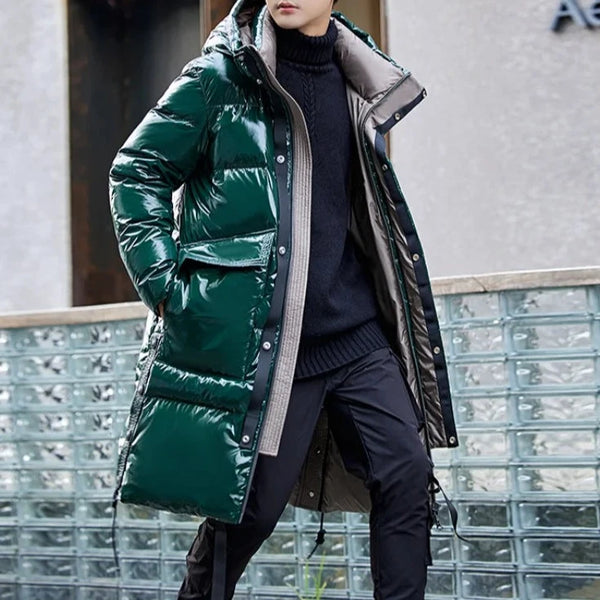 Men's Green Glossy Down Jacket