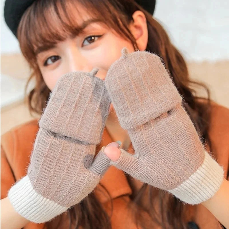 Unisex Fingerless Flip Cover Woolen Gloves