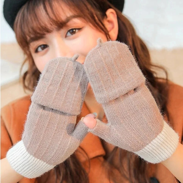 Unisex Fingerless Flip Cover Woolen Gloves