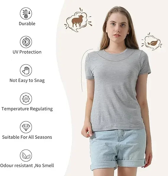 Crewneck Merino Wool T-Shirts for Women