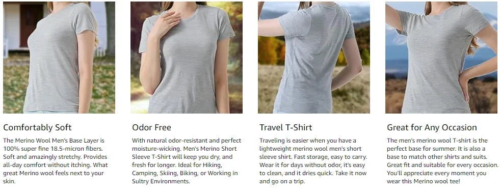 Crewneck Merino Wool T-Shirts for Women