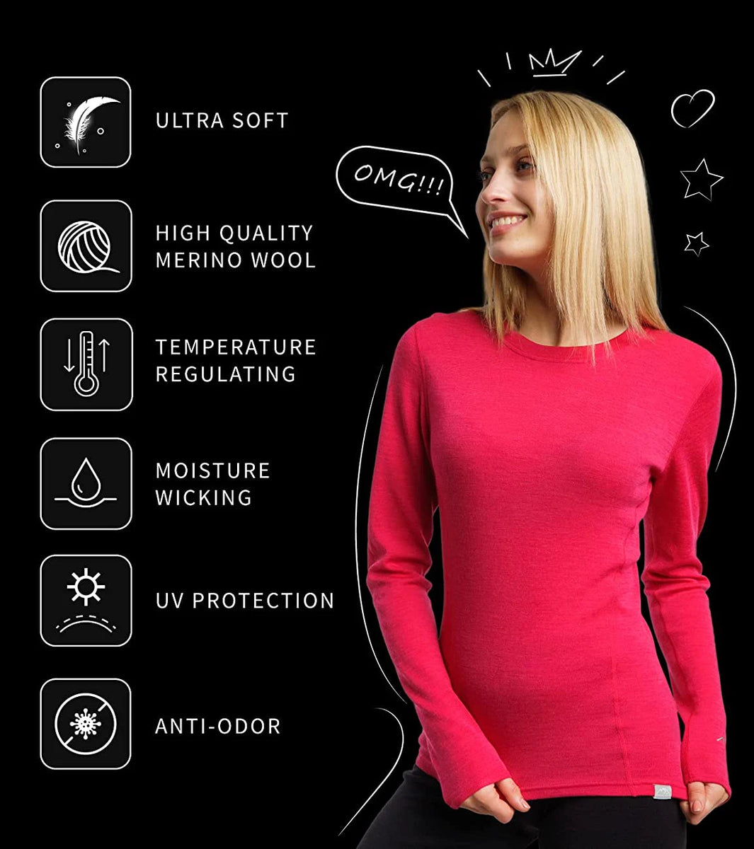 Women 100% Merino Wool Base Layer top