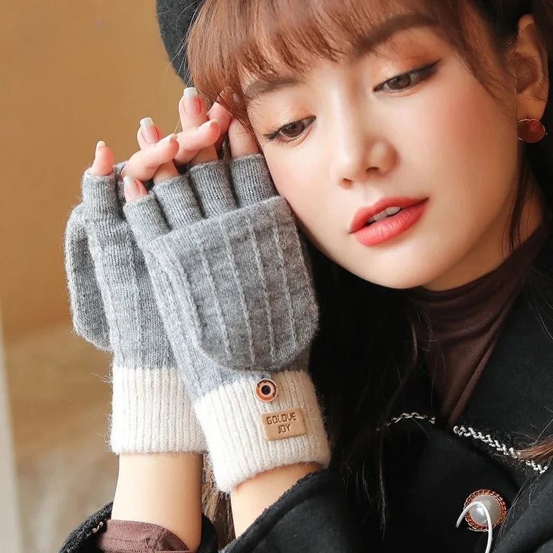 Unisex Fingerless Flip Cover Woolen Gloves