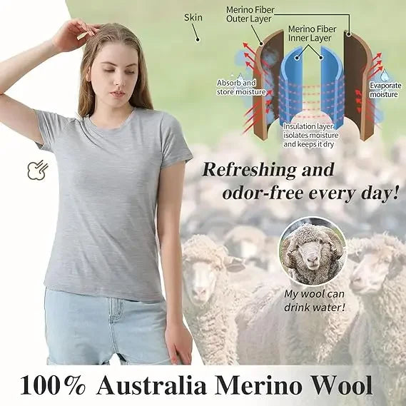 Crewneck Merino Wool T-Shirts for Women