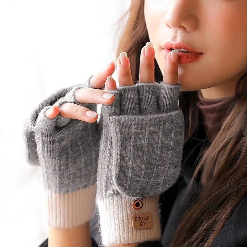 Unisex Fingerless Flip Cover Woolen Gloves